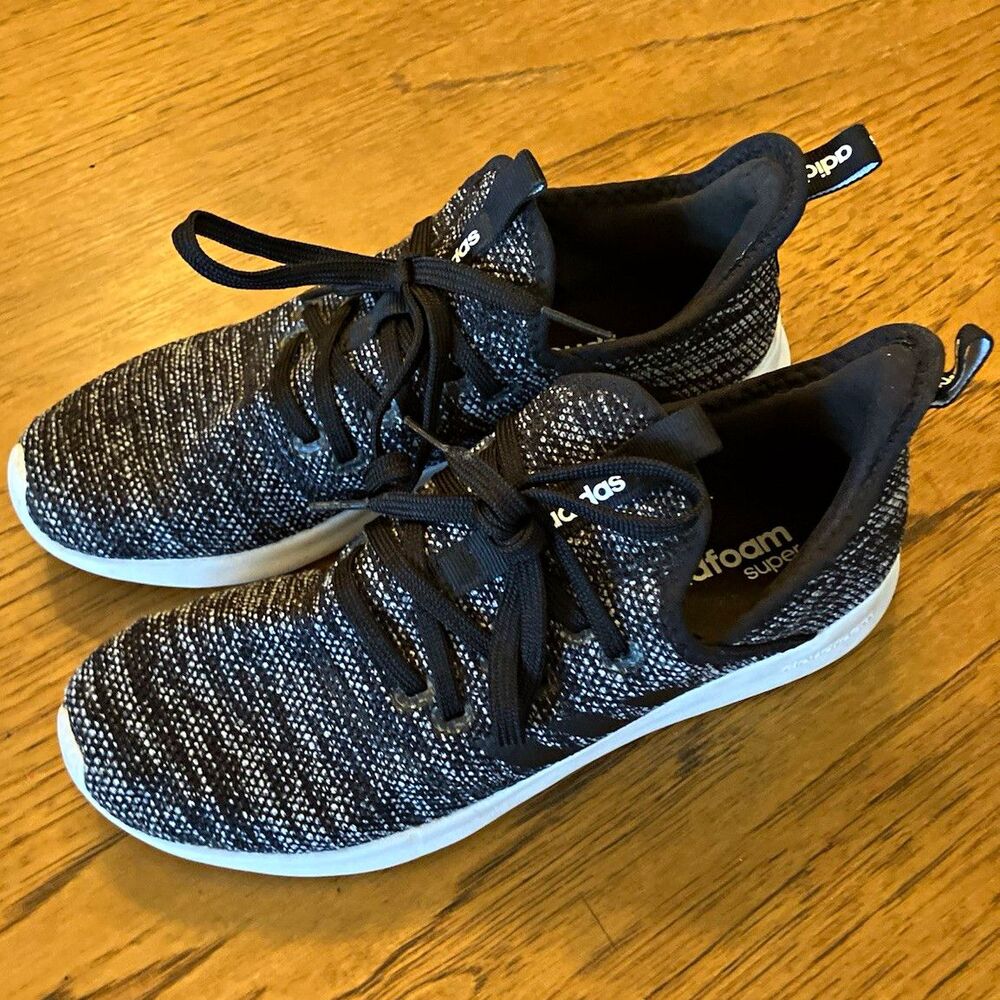 adidas Cloudfoam Pure Women’s Knit Low Top Lace-Up Sneakers Core Black/White